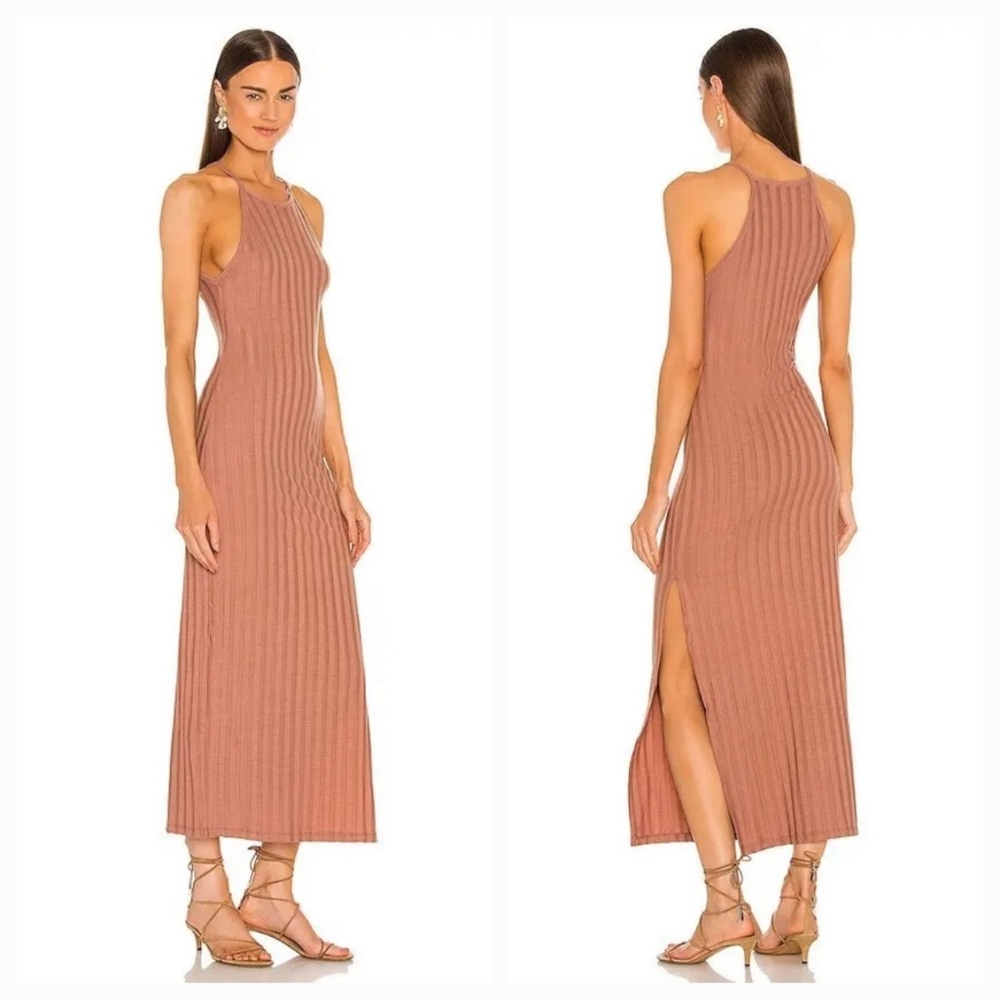 Jonathan Simkhai Standard Megan Ribbed Racerback Maxi Dress in Brown (L)
